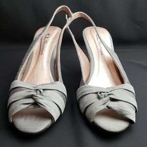 CL by Laundry Silver Peep Toe Wedges